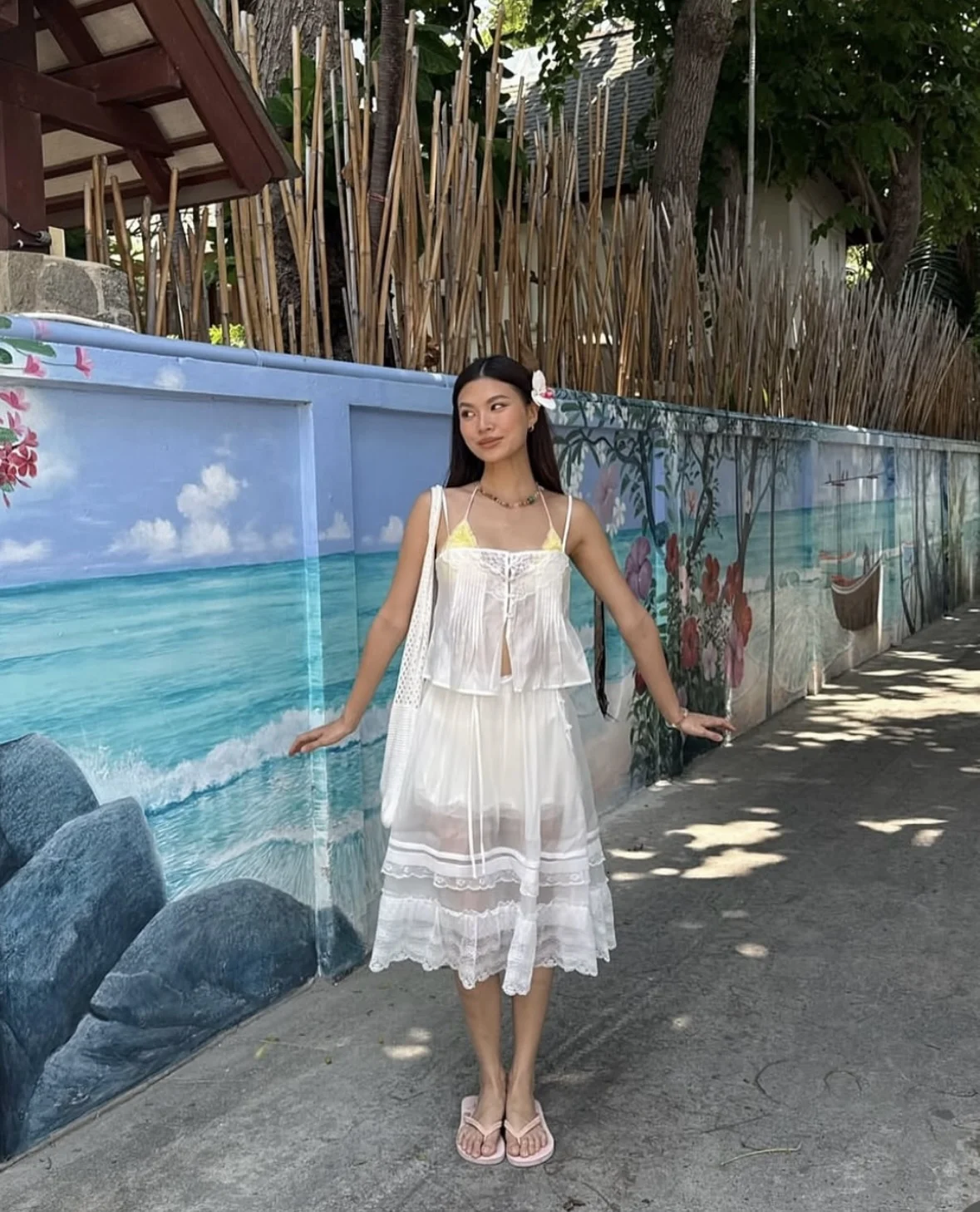 Sexy Chic Sheer Summer Skirt Women French Style Transparent Lace Tiered White Vocation Beach Ruffles Ladies Long Skirts New