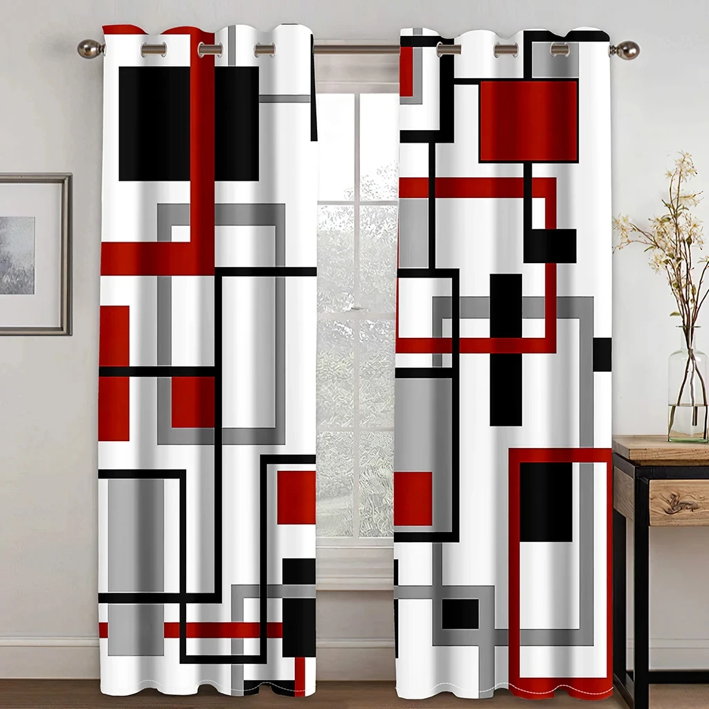 

Cheap Abstract Geometric Red Modern Window Curtains for Living Room Bedroom Bathroom Kicthen Door Home Decor On Sale 2Pieces