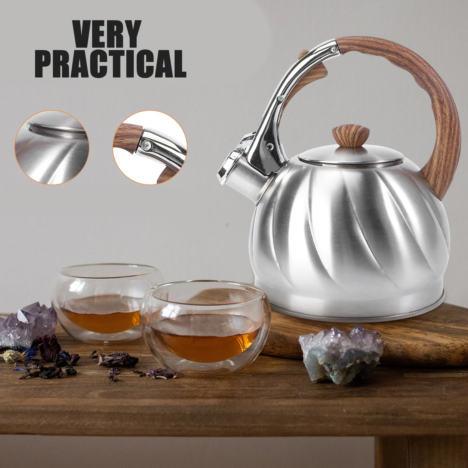 

1pc Whistling Tea Kettle Large Capacity Ergonomic Handle Automatic Whistle Boiling Safety Design For Gas Induction Stove Water
