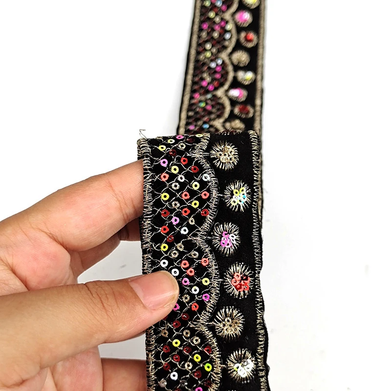 3.9cm Ethnic Style Colorful Sequin Embroidered Webbing Handmade DIY Clothing Collar Cuff Skirt Decorative Fabric Accessories