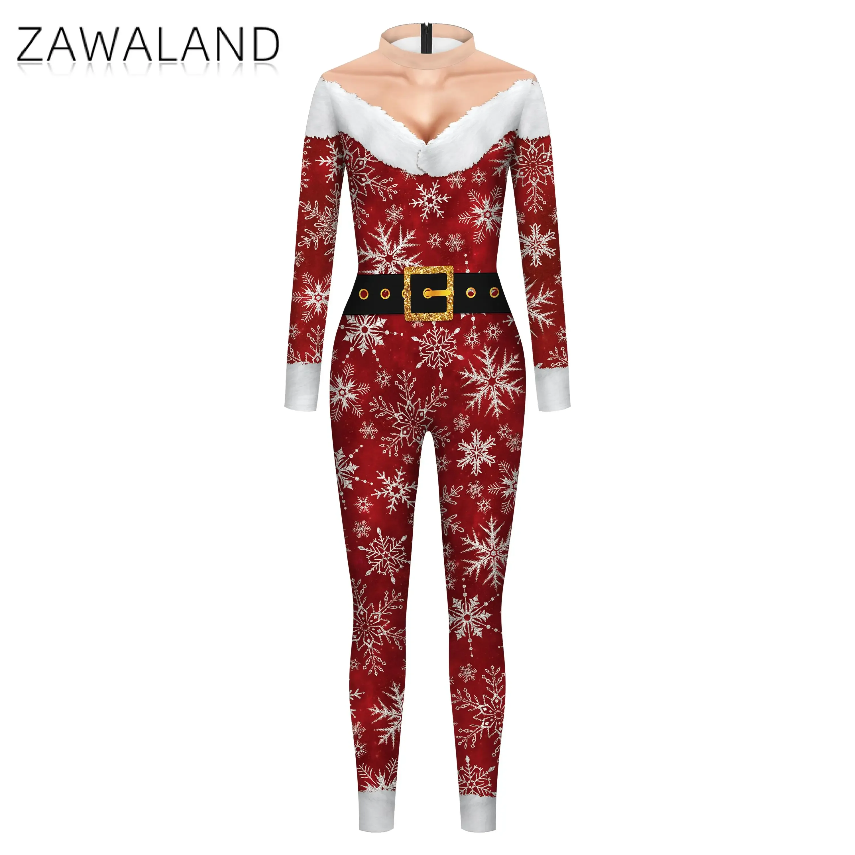 Zawaland Cosplay Kerstman Kostuum Mannen Vrouwen Xmas Carnaval Party Jumpsuit 3D Gedrukt Kerst Paar Zentai Body