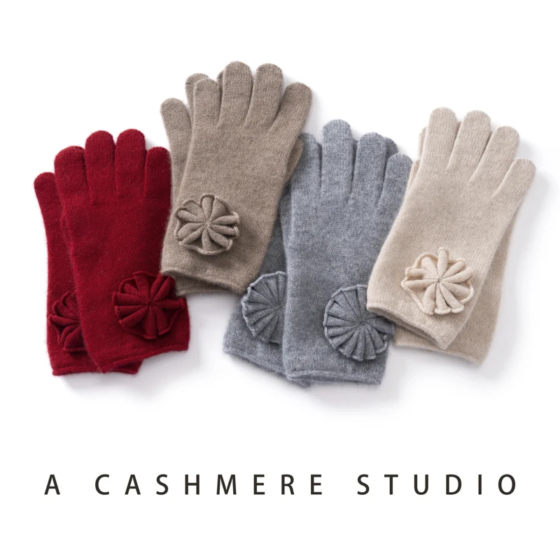 2026 New Autumn Winter 100% Cashmere Gloves Women Cycling Driving Fingerless Gloves Touchscreen Warm Knitted Handmade Crochet Gl