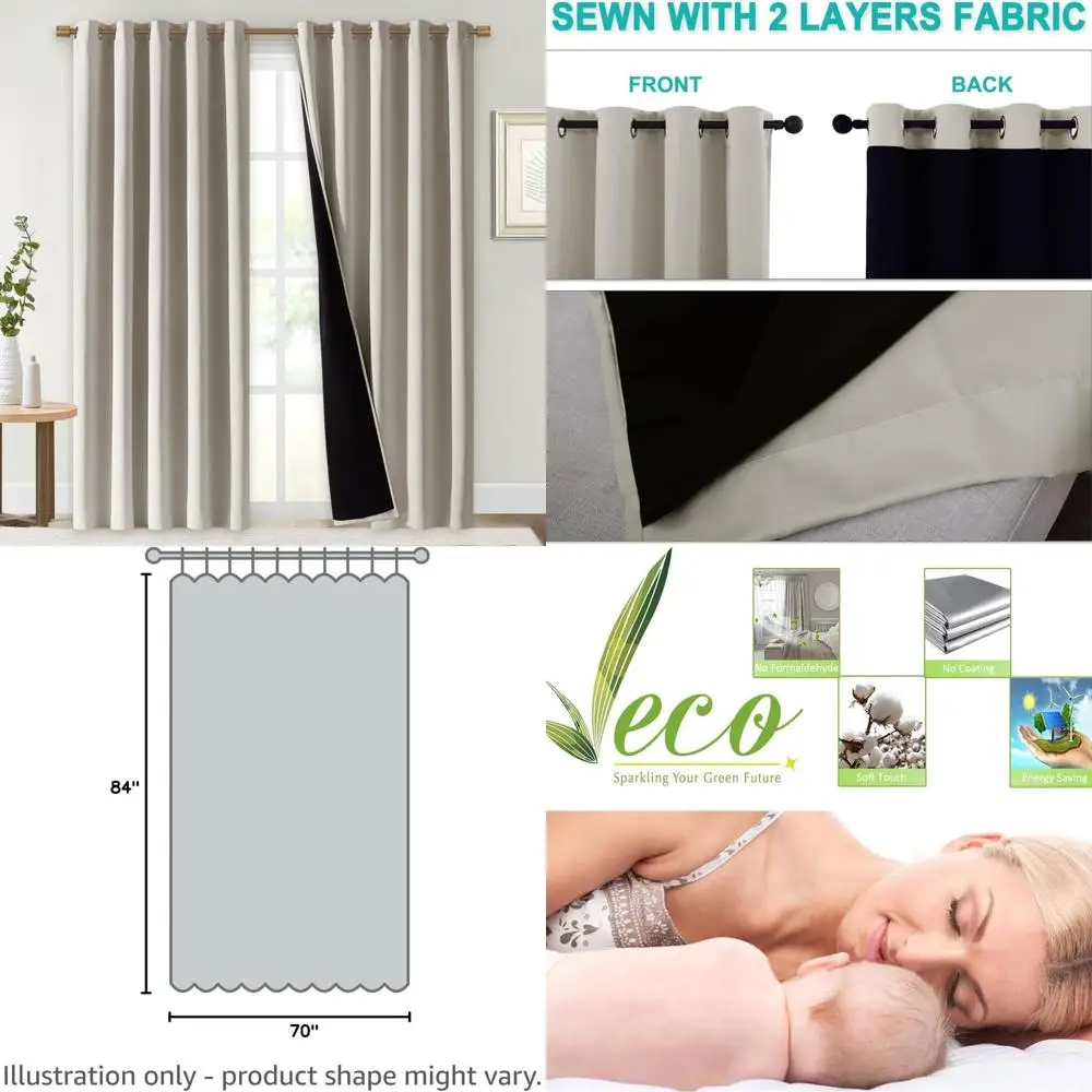 

Thermal Insulated Blackout Curtains, 84 Length, Natural, 2-Panel Set, 70 Wide Each