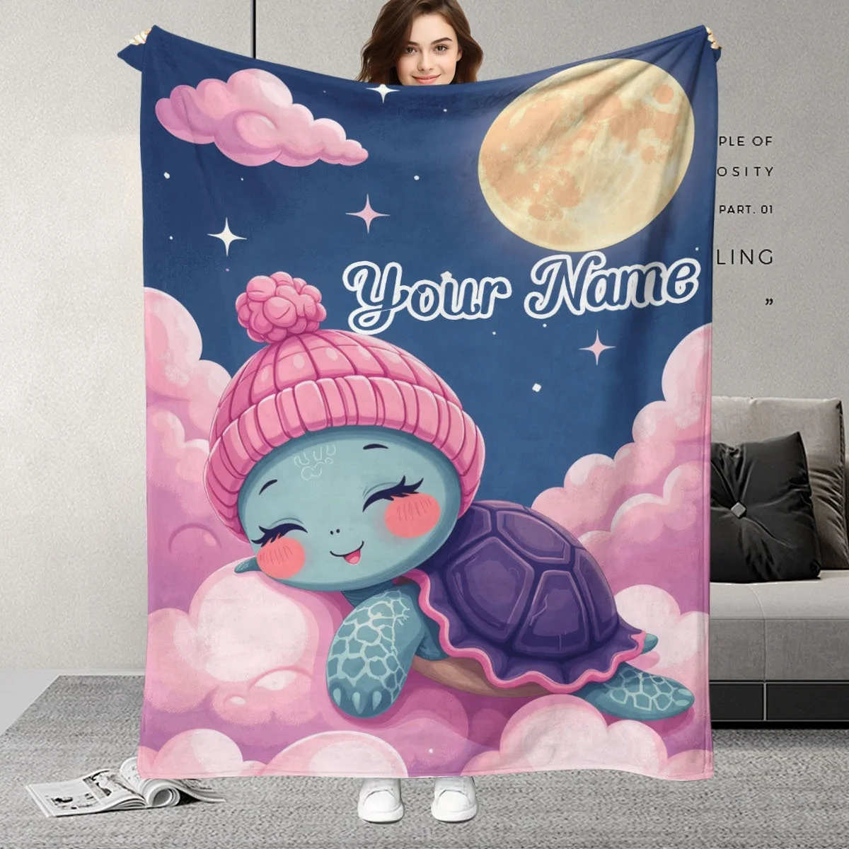 

Персонализированные одеяла с именем, розовая мультяшная черепаха, день рождения, подарок для дочерей или подруги, подходит для всех сезонов.
