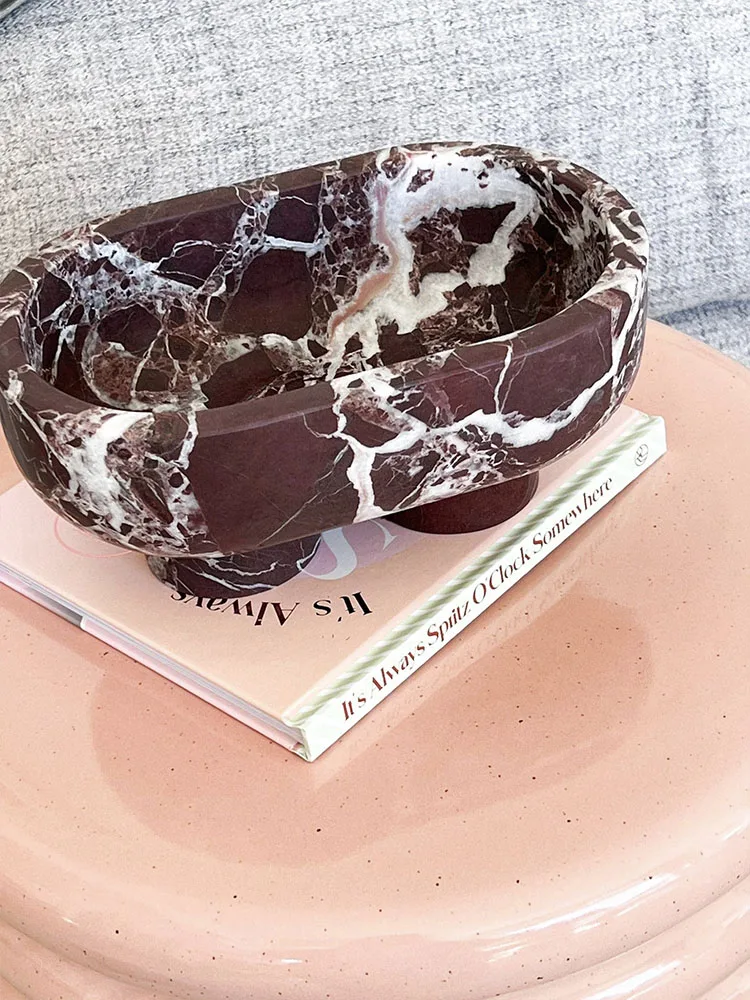 Luxury Natural Marble Caracatta Viola Storage Tray Legs Oval Bowl Decorative Ornaments Fruit Tray