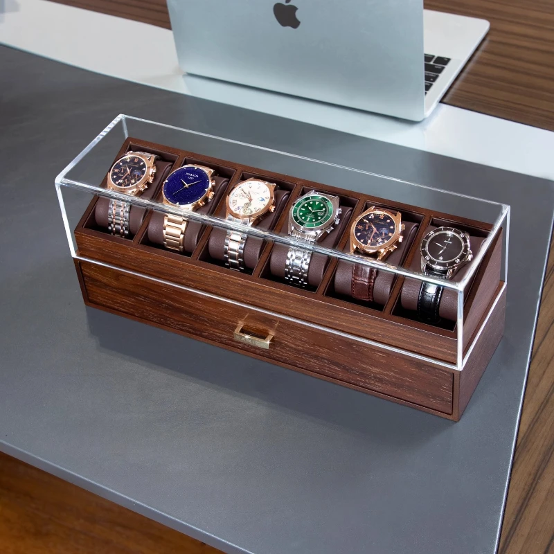 Wooden Watch Storage Box Men's Luxury Watch Organizer Dust Proof Jewelry Watches Integrated Box Wristwatch Cases with Drawers
