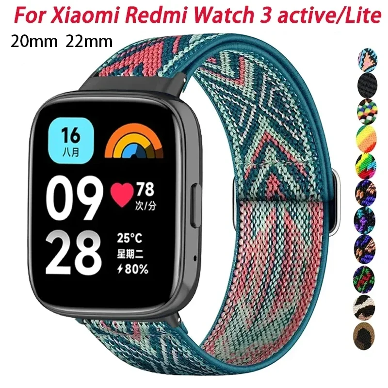 20MM 22MM Nylon Starp for Xiaomi Redmi Watch 3 Active/Lite Band Wristband Bracelet Correa Belt for Samsung Watch 4 6 Replacement