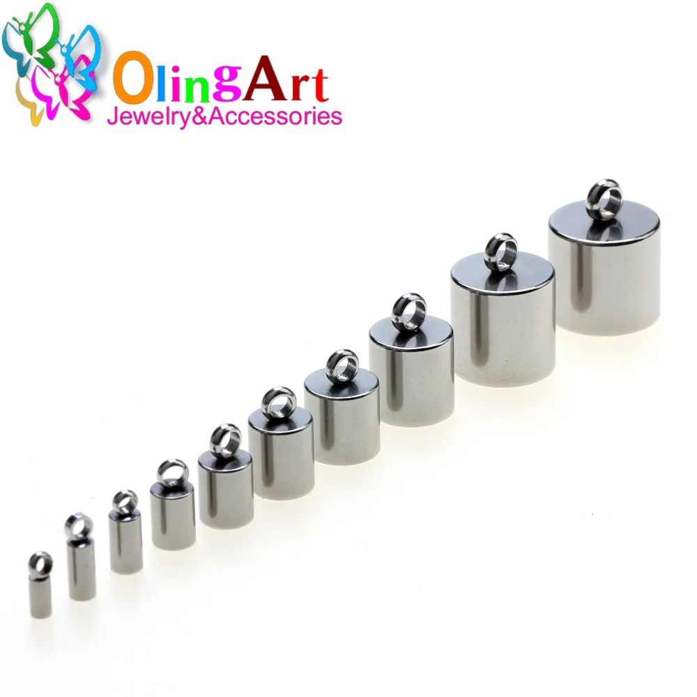 Stainless Steel 2-10mm Leather Cord End Tip Caps For Tassel Clasps Hooks Connectors DIY Bracelets Jewelry Findings Accessories