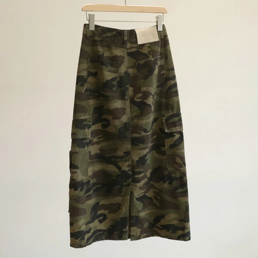 High Waist A-Line  Skirt for Women with Multiple Pockets American Workwear Style Camouflage Slimming Trendy Girl Hip Cove...