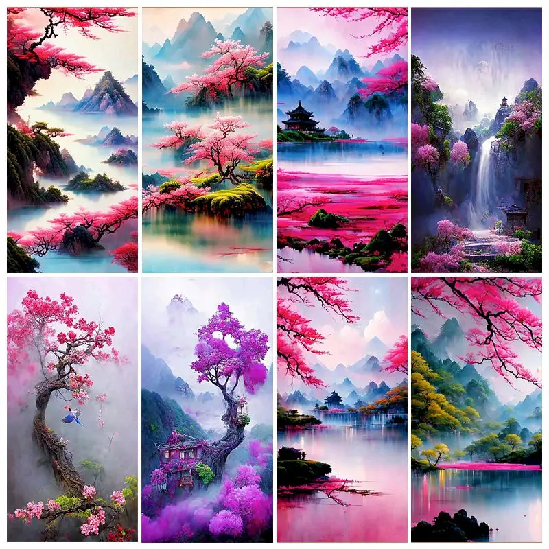 

CHENISTORY Painting By Number Fantastic Tree Landscape Kits Handpainted Large Size Picture By Number Drawing On Canvas Home Deco