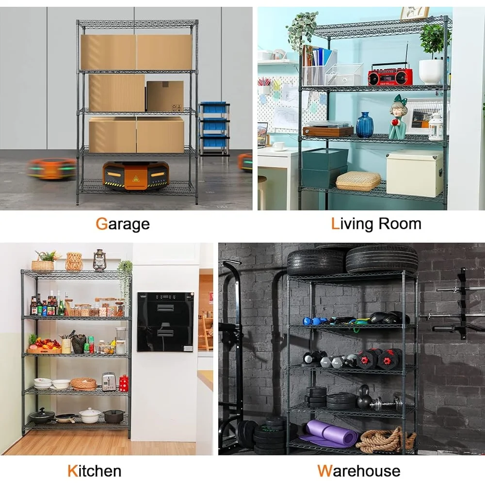 5 Tier Heavy Duty Storage Rack Adjustable Metal Shelving Wire Shelf 350lbs Load Capacity Easy Assembly Kitchen Pantry Garage