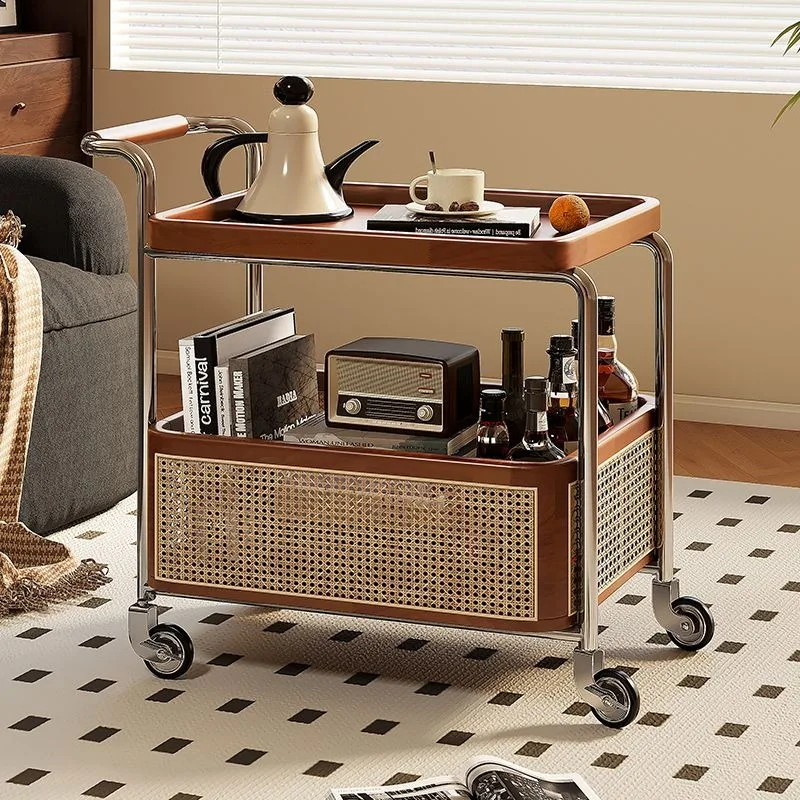 

Solid wood movable small table living room home sofa side trolley