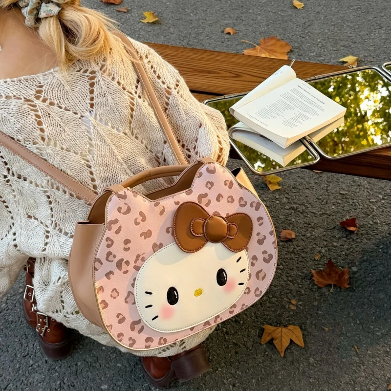 

Сумка-тоут Sanrio с розовым бантом и леопардовым принтом Hello Kitty, прочная, вместительная, для студентов, для ежедневных покупок, подарок для девочек на праздник