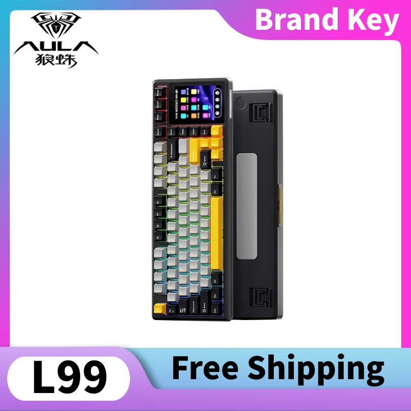 

AULA L99 Беспроводная механическая клавиатура 3,98-дюймовый сенсорный экран с возможностью горячей замены, магнитный переключатель, музыкальная проводная игровая клавиатура RGB, подарок