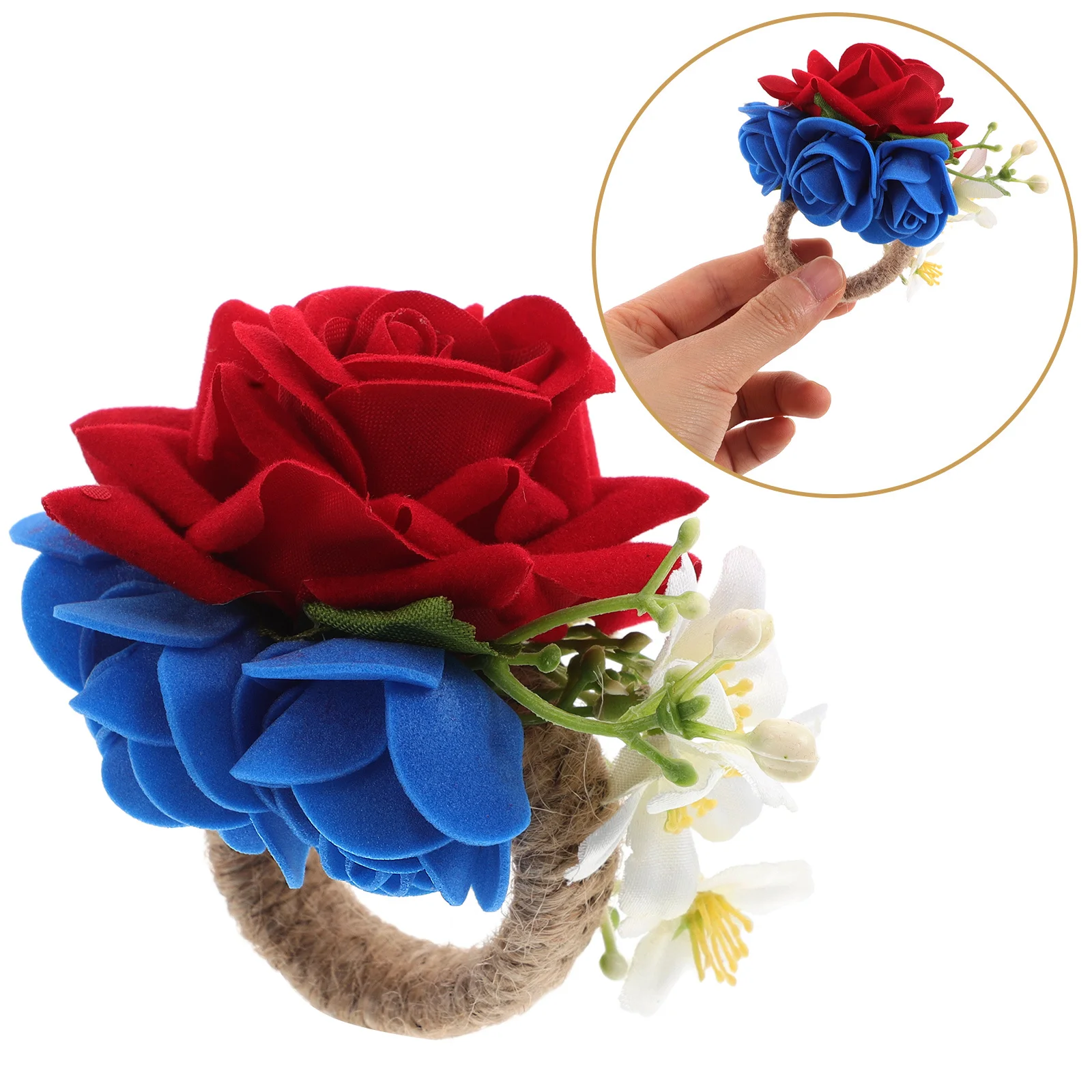 

Faux Flower Napkin Ring Rustic Style Independence Day Party Serviette Buckle Floral Napkin Holder Independence Day Napkins