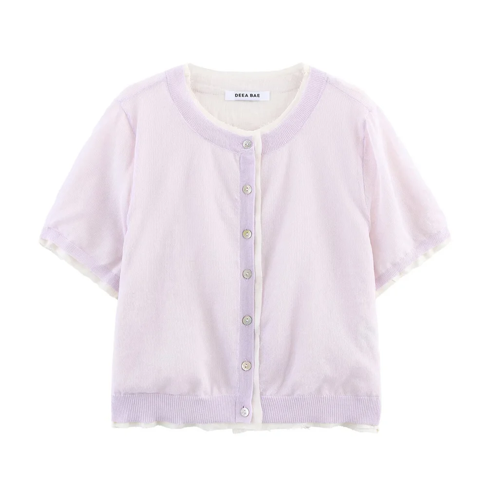 

New women's clothing European and American style linen blended double-layer short sleeved knitted jacket