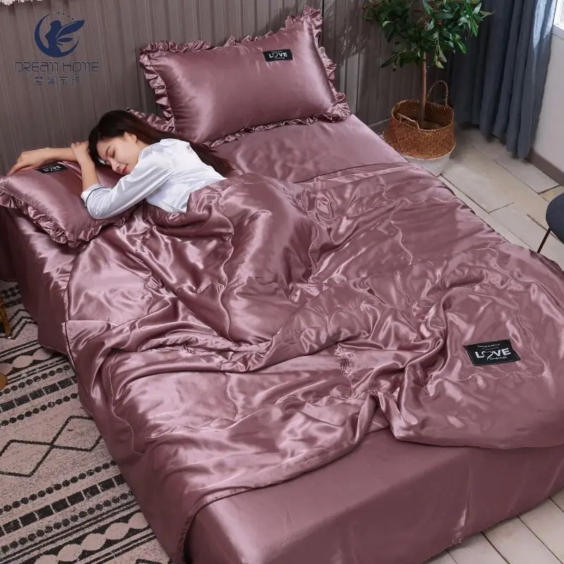 

Summer Ice Cool Air Conditioning Quilt Bedsheet Pillowcase 4PC Set Sofa Blanket Thin Cooling Comforters Travel Quilt Bedspread