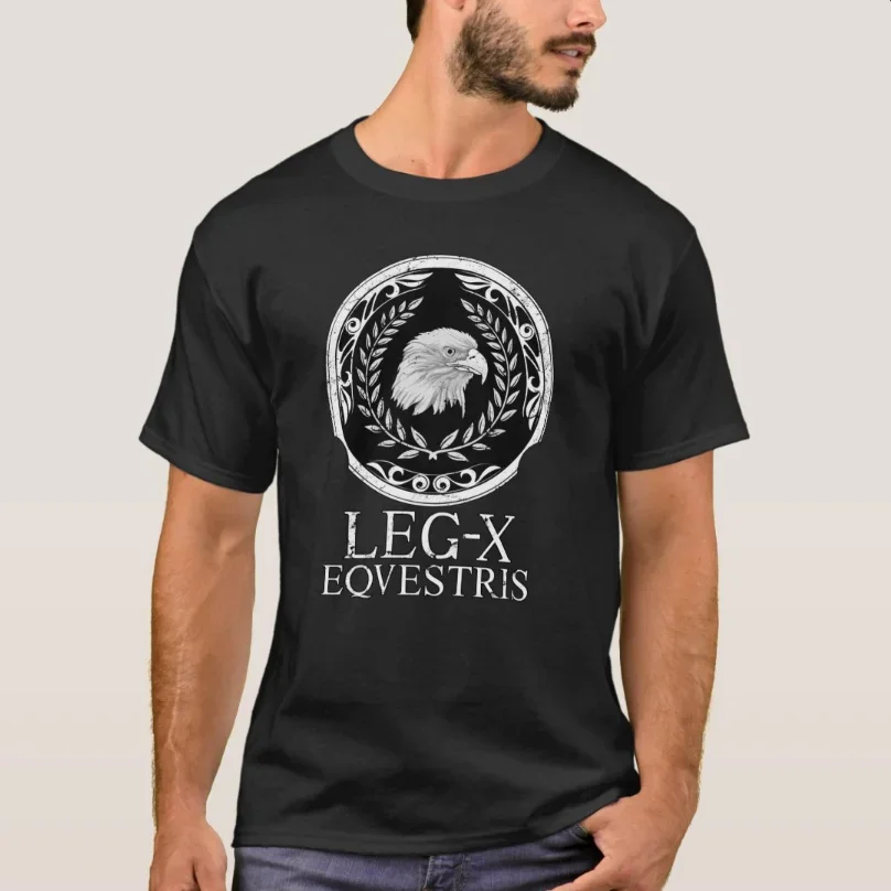 Camiseta de Legio X Equestris para hombre, camisa informal de manga corta, con cuello redondo, 100% algodón, con emblema de escudo y diseño de águila de la Décima Legión Romana