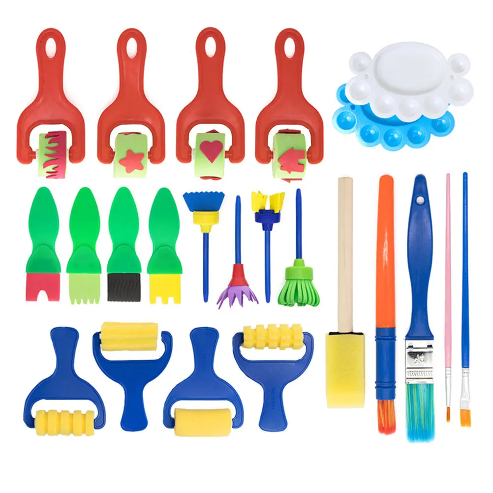 1Set Sponge Painting Brush Set with Ergonomic Handle for Mess Free Graffiti Drawing Painting Patterns Color Mixing Art