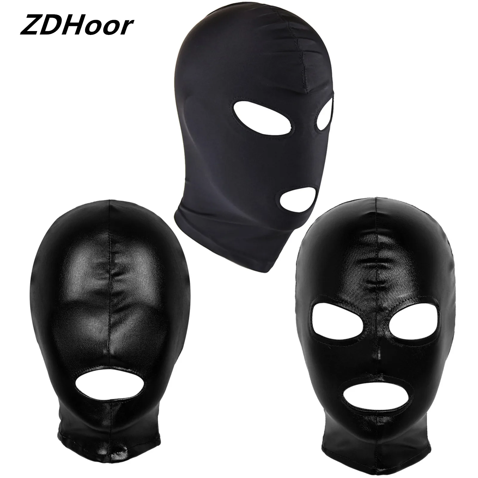 

Unisex Women Mens Face Mask Latex Shiny Metallic Open Eyes Mouth Headgear Sexy Cosplay Full Face Mask Hood for Role Play Costume