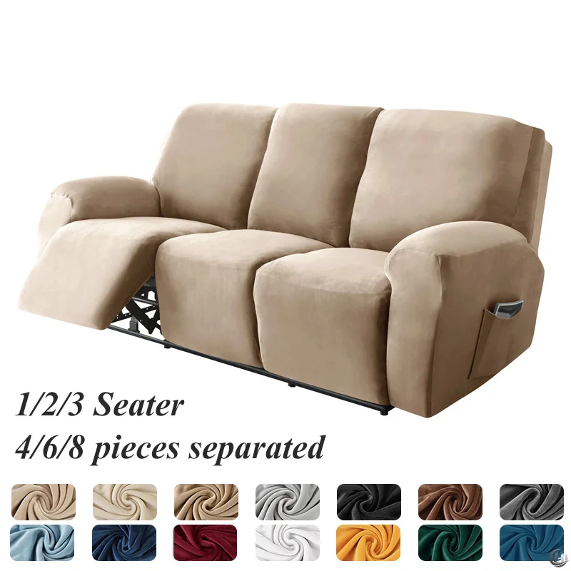 1/2/3 Seater Velvet Split Recliner Sofa Cover Stretch Super Soft Reclining Chair Covers  Relax Armchair Protector Home