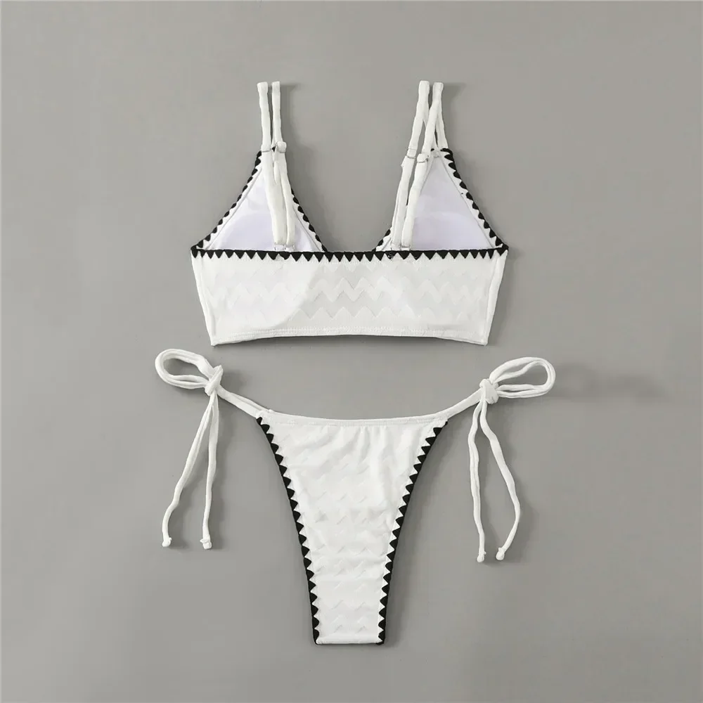 White Front String Lace-up Swimwear Micro Thong Bikini Sexy Swimsuit Women Bathing Suit Push Up Bikinis Sets 2025 Swimming Wear