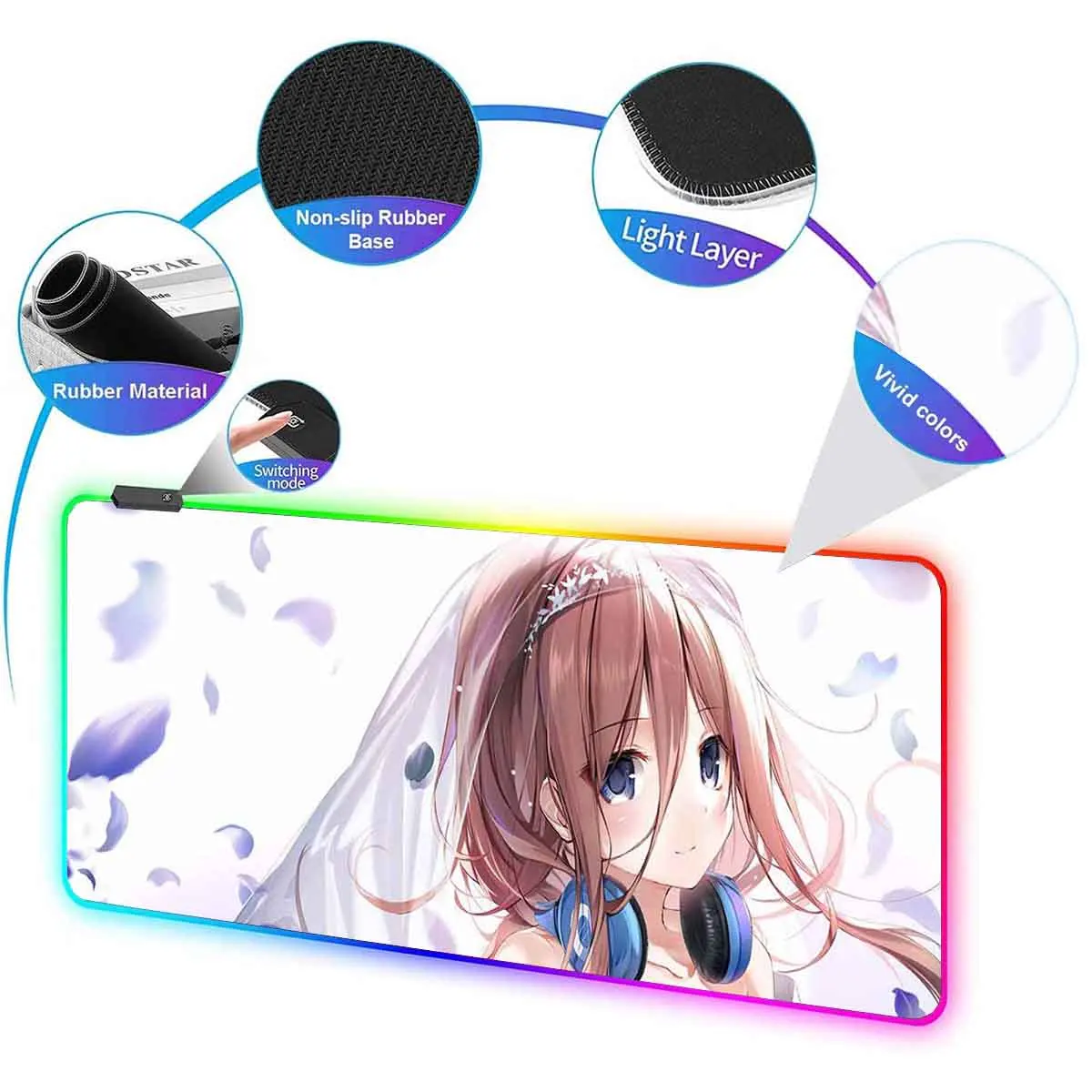Anime Nakano Miku Large Non-slip Mouse Pad The Quintessential Quintuplets LED Backlit Mouse Pad Overwatch Gaming Keyboard Mat