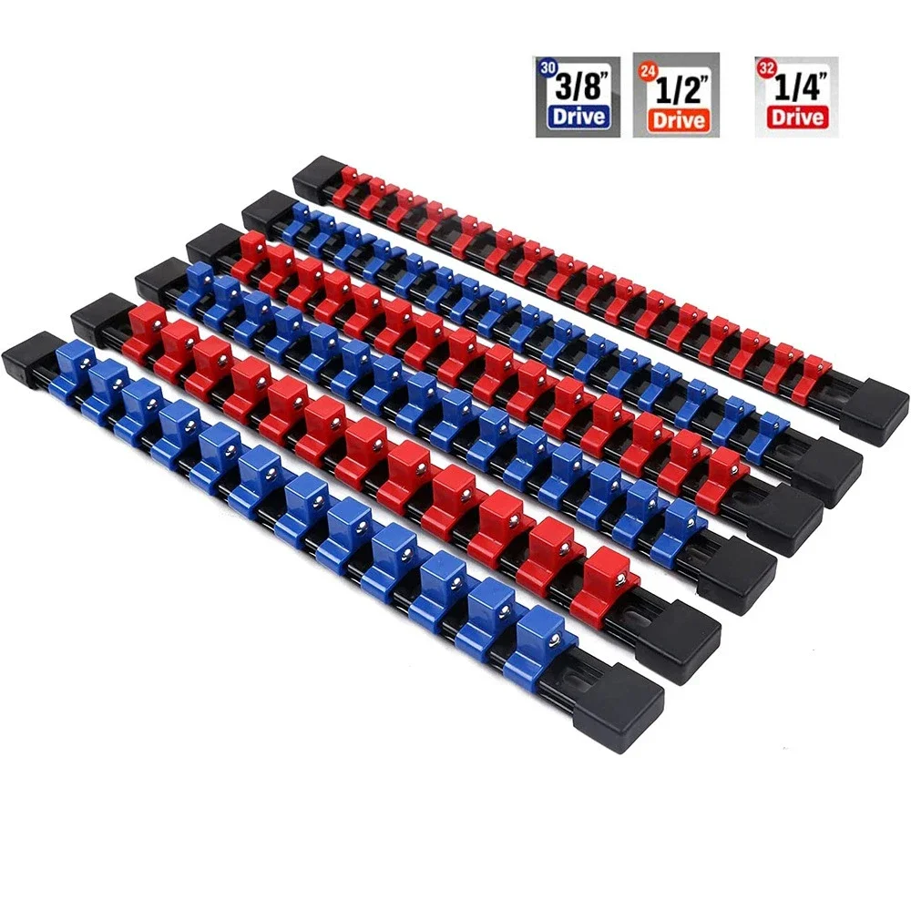 360° Swivel ABS Socket Organizer 1/4Inch 3/8Inch 1/2Inch Premium Quality Socket Clip Rail Holder socket organizer tools Blue&Red