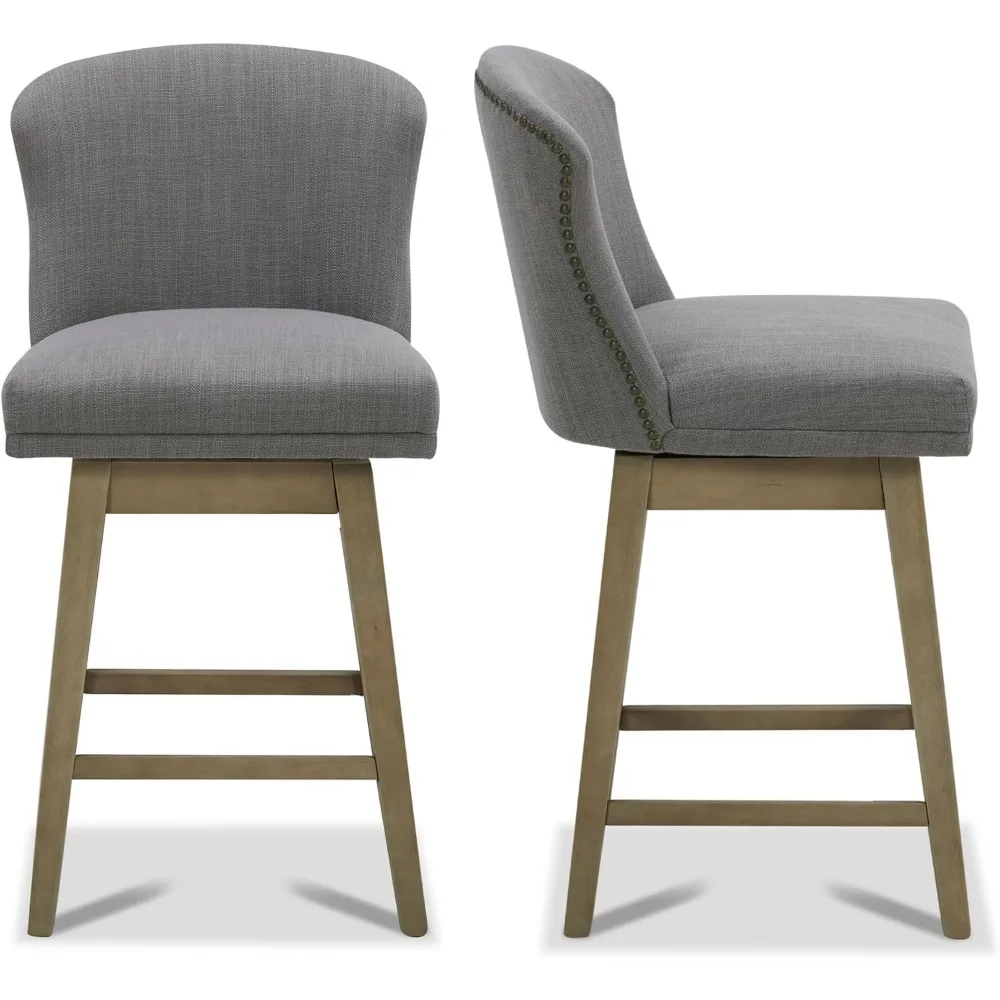 

Counter Height Swivel Barstools, FSC Certified Upholstered Performance Fabric Bar Stools Set of 2, 26" Seat Height, Barstools