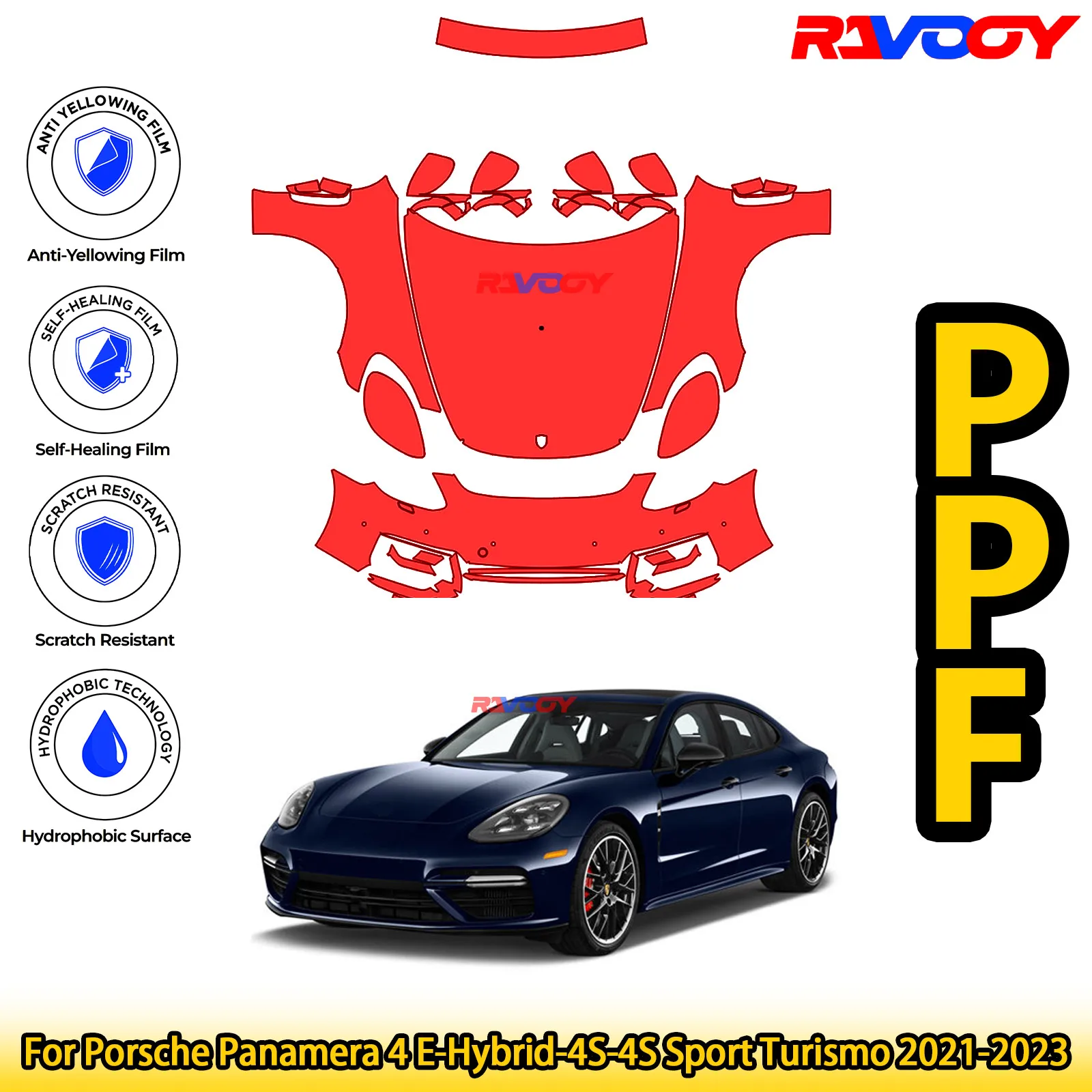 

For Porsche Panamera 4 E-Hybrid-4S-4S Sport Turismo 2021-2023 Glossy Matte Black Precut front PPF Kit Paint Protection Film