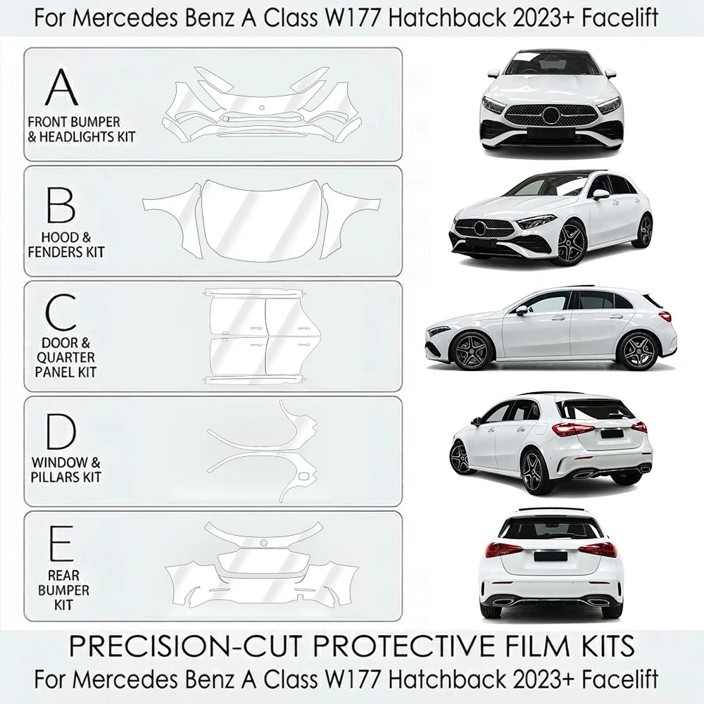 8.5mil Pre-cut TPU PPF Self Healing Paint Protection Film Anti-Scratch For Mercedes Benz A Class W177 Hatchback 2023+ Facelift
