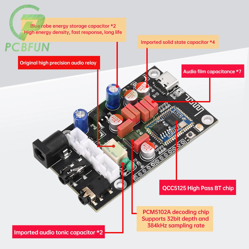DC8-24V XY-LA02 Qualcomm QCC5125 scheda di decodifica ad alta temperatura BT 5.1 Lossless APTX LDAC Lossless HD qualità del suono