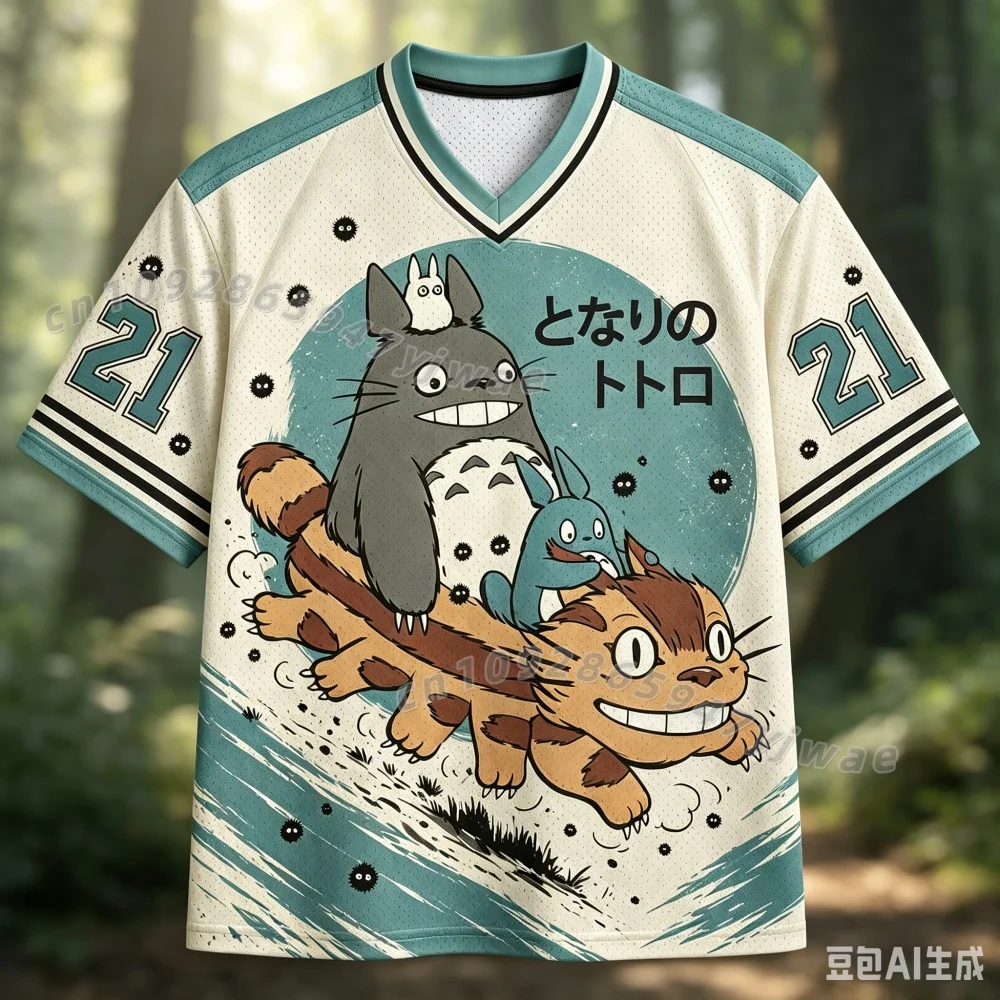 26 Men Women T-Shirt Anime Neighbor Totoro V Neck Jersey Short Sleeve Sports Men T-Shirt Short Sleeve T-Shirt Men Hoodies view 6