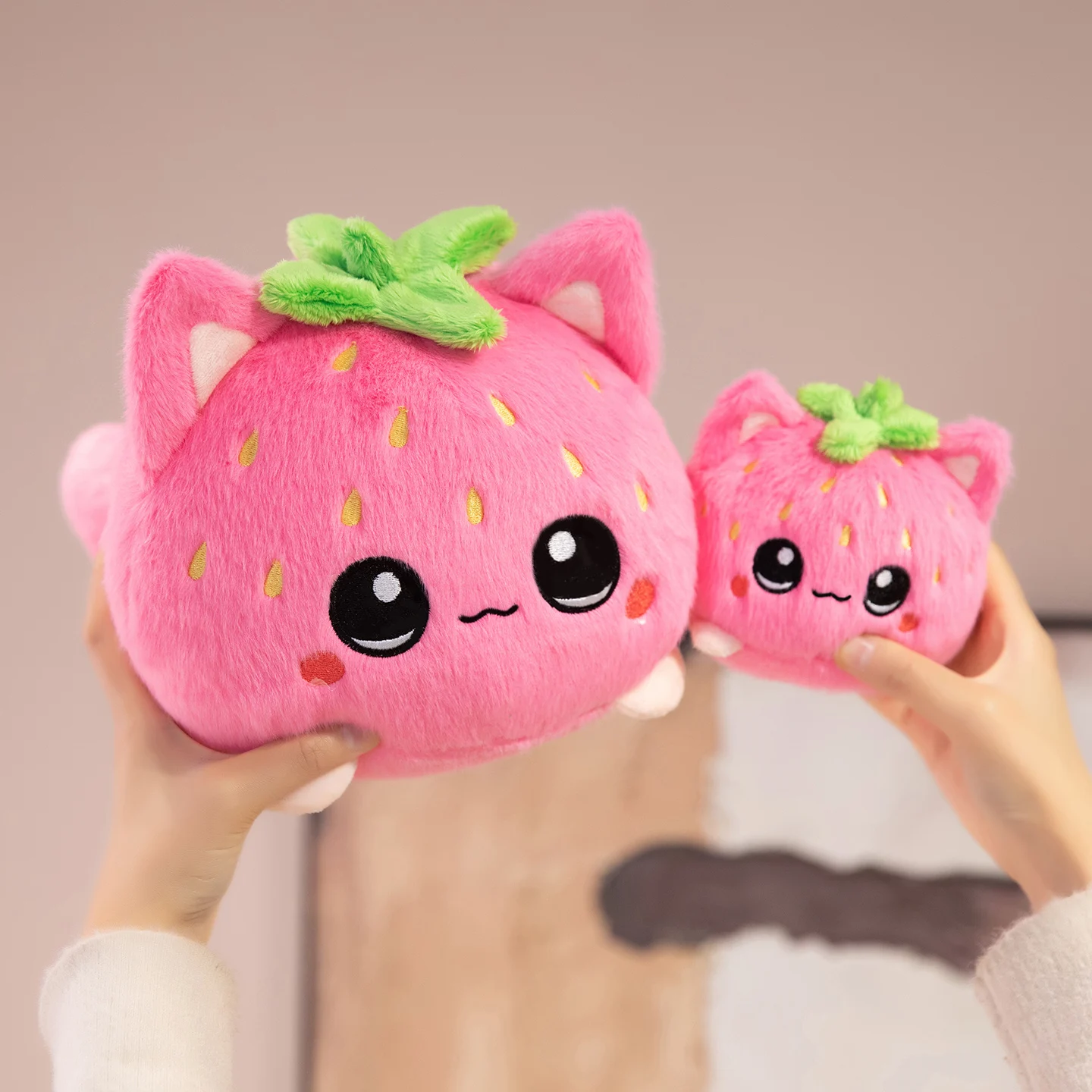 Cartoon Strawberry Fruit Cat Plush Toy Cute Pink Cat Strawberry