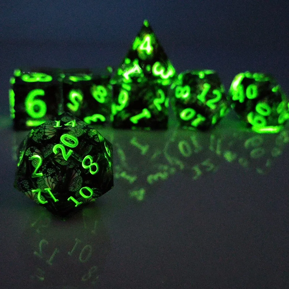 DND Glow-in-the-dark Dice Butterfly Polyhedral Resin Dice D+D Set For Dungeon and Dragon Pathfinder Role Playing Game(RPG)/MTG