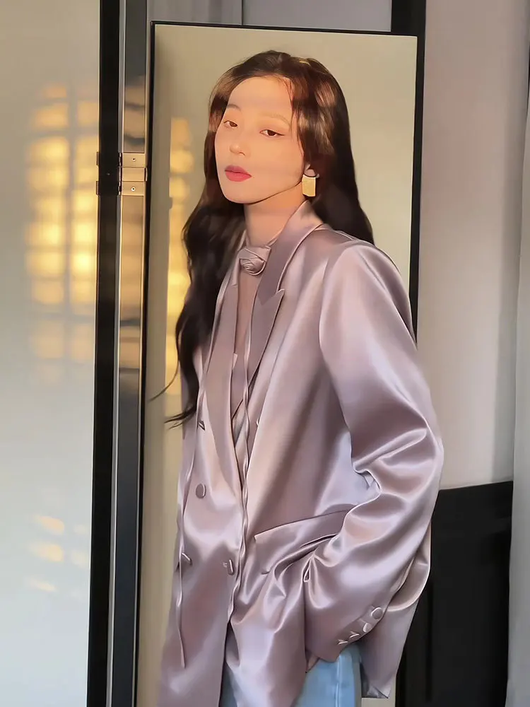 캐주얼 여성 블레이저 색상 다양 아우터웨어 체크무늬 수트 프린트 원 스탠드 패드 스트리트 여성 비대칭 디자인 레이스업 가능