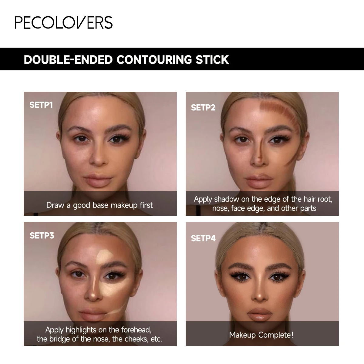Double Head Contour Stick，Long Lasting Makeup ，Highlights&Contour&Concealer 3D Face Waterproof