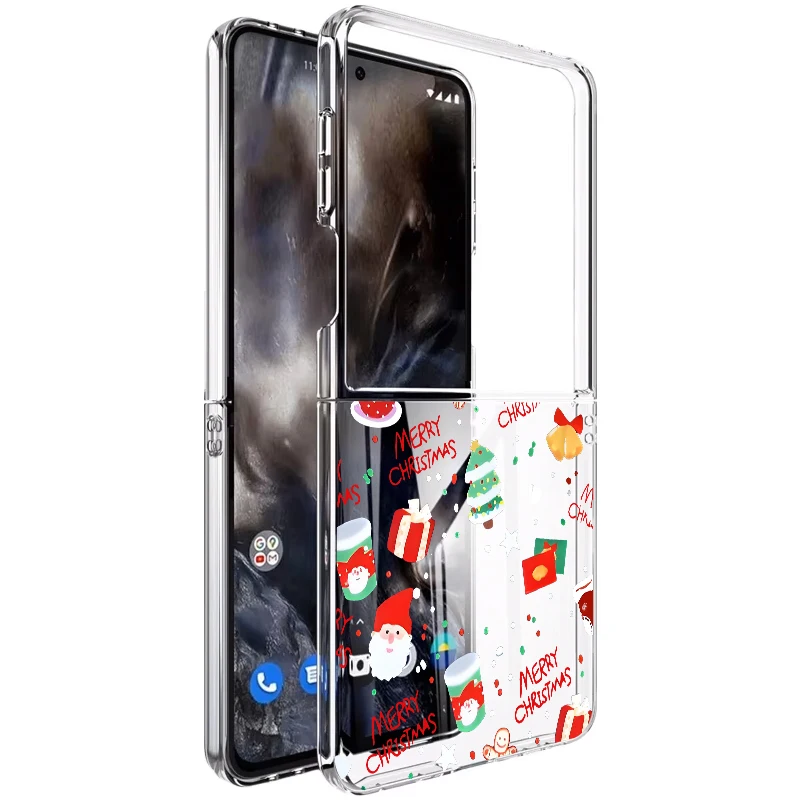 واضح الكرتون عيد الميلاد نمط قضية الهاتف لسامسونج غالاكسي Z Flip7 FE Flip7 Flip6 Flip5 Flip 7 6 5 4 3 5G الصلب غطاء قابل للطي #6