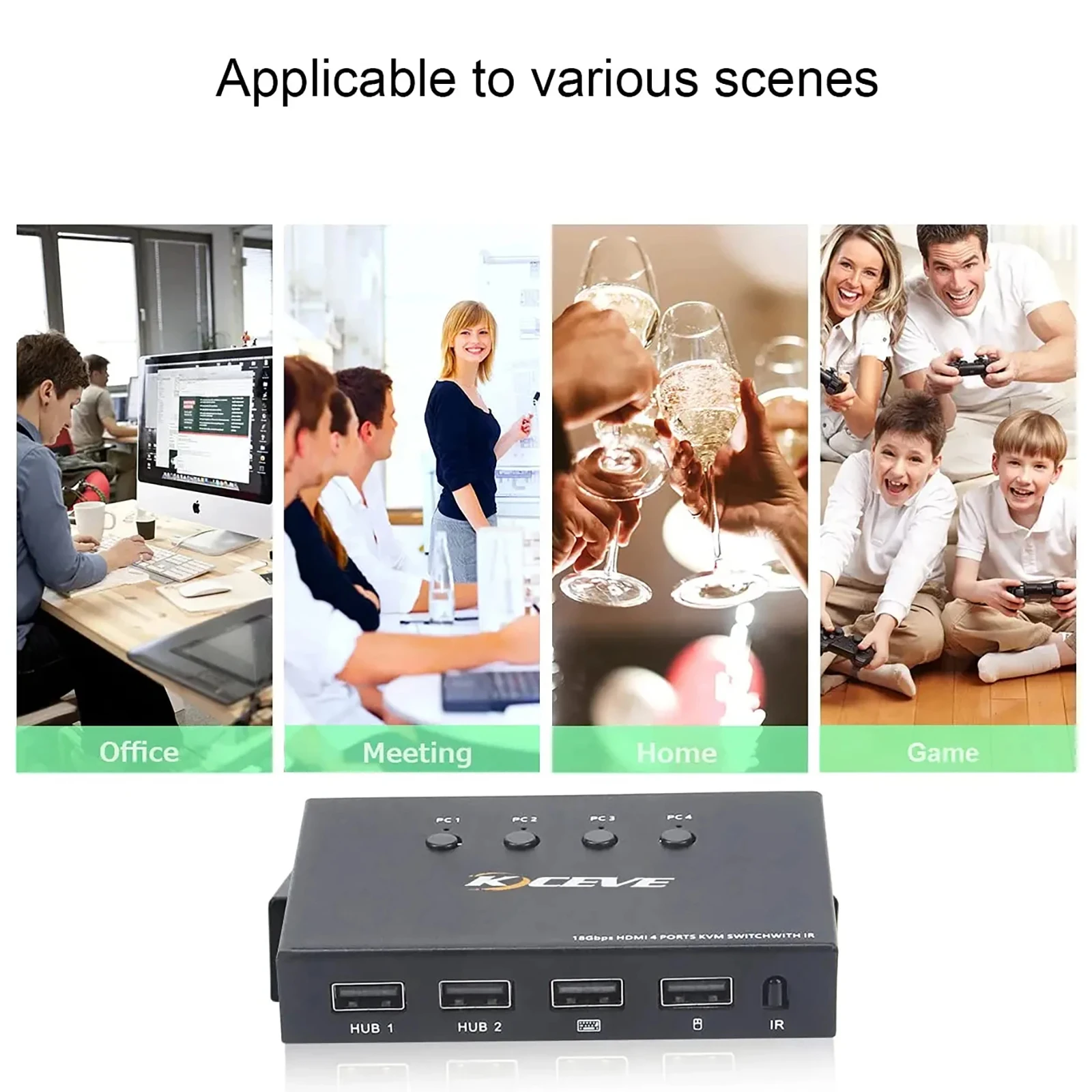 4 Port HDMI KVM Switch,UHD 4K@60Hz USB and HDMI Switch for 4 Computers Share Keyboard Mouse Printer and 1 HD Monitor Switch