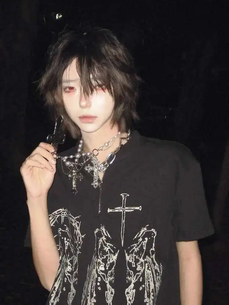 

Gothic Punk Print T-shirt Man Retro Harajuku Fairycore Grunge Slim Fit Pullovers Tees Y2k Vintage Gothic Tos Women