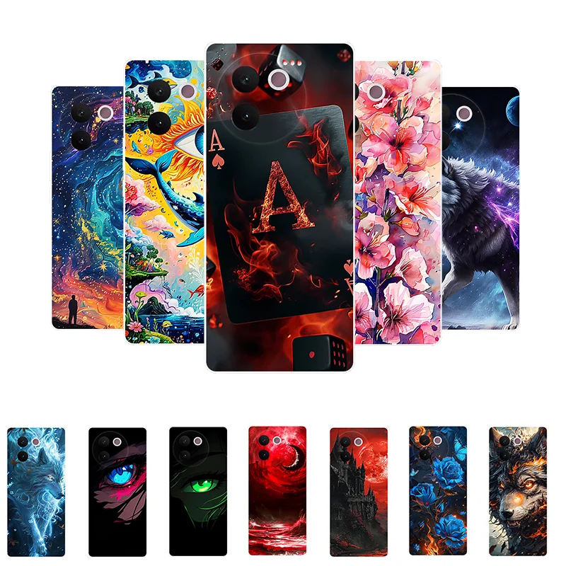 For Vivo V30e Case Soft Silicone Poker Wolf Fashion Back Cover for Vivo V30e V 30e 5G V2339 Cases Protective VivoV30e TPU