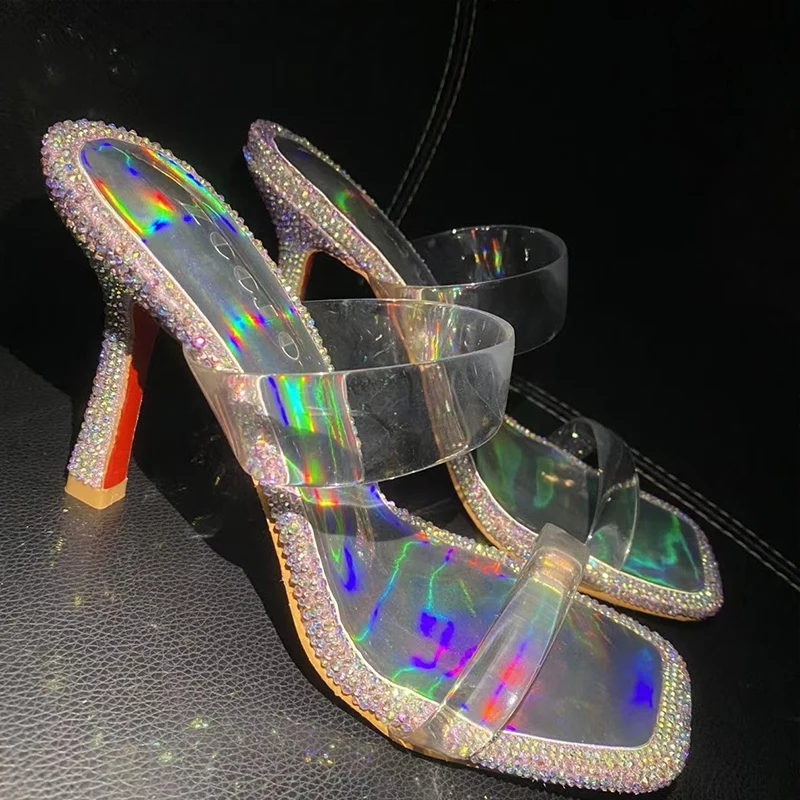 

Luxurious Sexy Women's Summer Sandals 2025 Transparent Rhinestone Elegant Woman Heels Party Club Wedding Peep Toe Schuhe Damen
