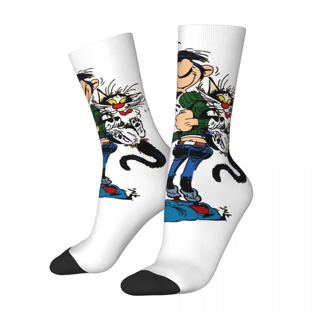 Retro The Twins Of Gambler Crazy Men's compression Socks Unisex Gaston Lagaffe Comics Street Style Pattern Crew Sock Boys