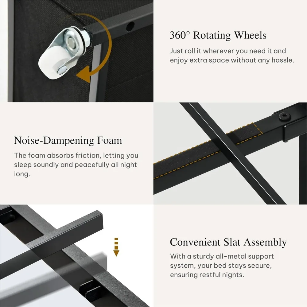 Queen Size Bed Frame with Storage, Bookcase Headboard, RGB LED Lights, Slide Out Side Storage, and Charging Station