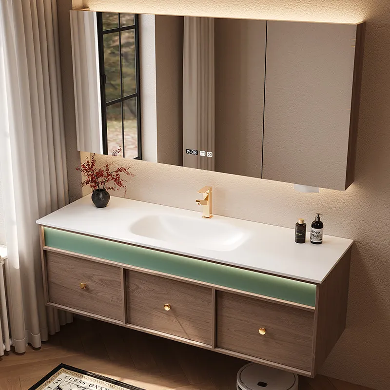 

Интегрированная раковина из сланца с горячей гибкой обработкой, умывальник для ванной комнаты, комбинация с тумбой из массива дерева