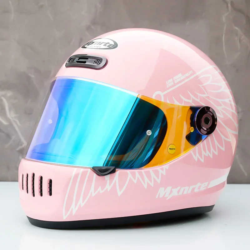 

DOT Approved Pink Wings Retro Helmet Unisex Racing Motorcycle Adult Vintage Helmet Summer Season Full Face Helmet Casque Casco
