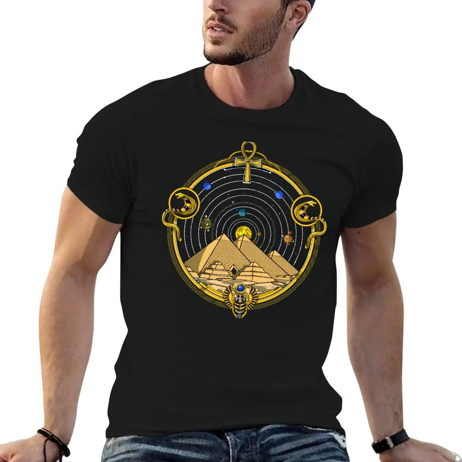 Egyptian Pyramids Solar System T-Shirt designer shirts boys whites customizeds tshirts for men