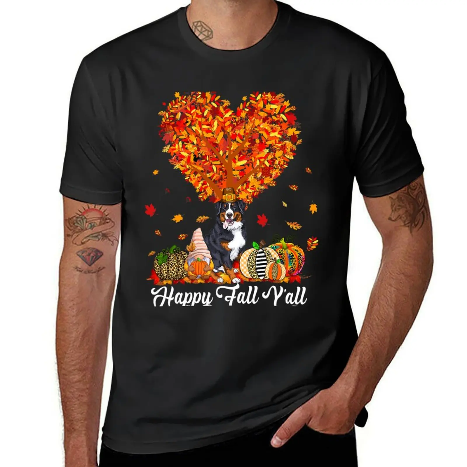 

Happy Fall Yall Funny Bernese Mountain Dog Autumn Pumpkins T-shirt plain boys whites tees summer clothes mens workout shirts