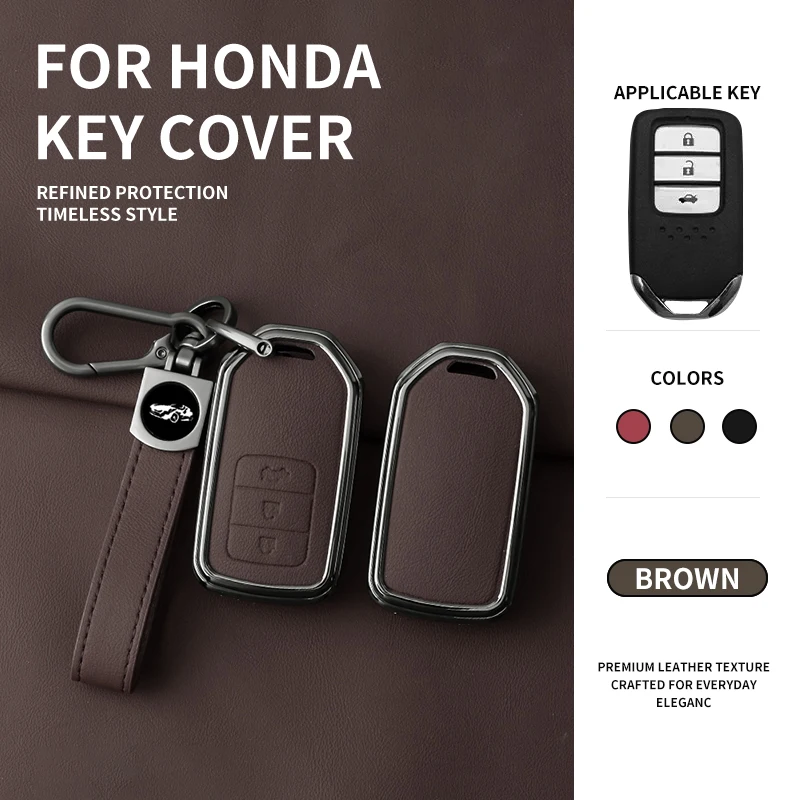 Durable Zinc Alloy Leather Key Shell,For Honda Accord Civic HR-V CR-V Pilot SI EX EX-L Protective Fob Case Funda Llave