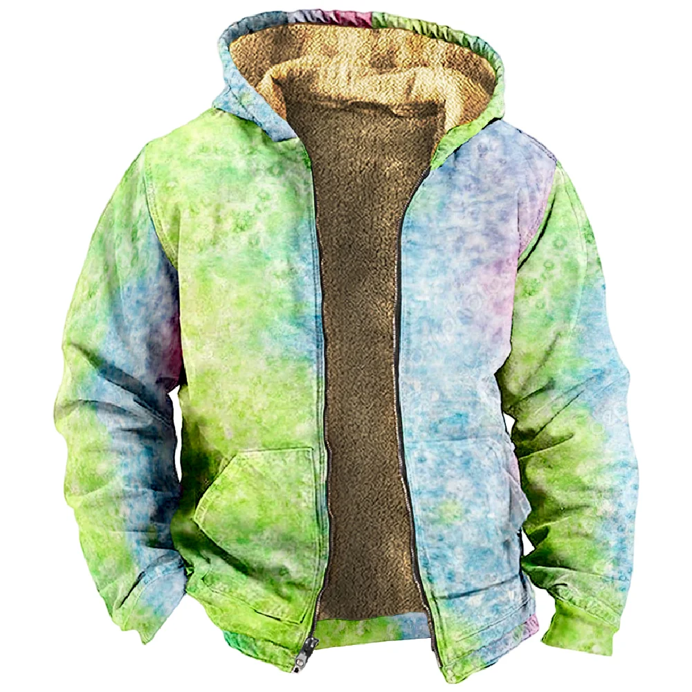 2023 Fashion Winter Coats For Men Women Tie Dye Hoodie Long Sleeve Stand Collar Zipper Sweatshirt Unisex Clothes